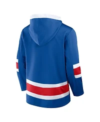 Fanatics Men's Blue/Red New York Rangers Inside Line Fleece Pullover Hoodie