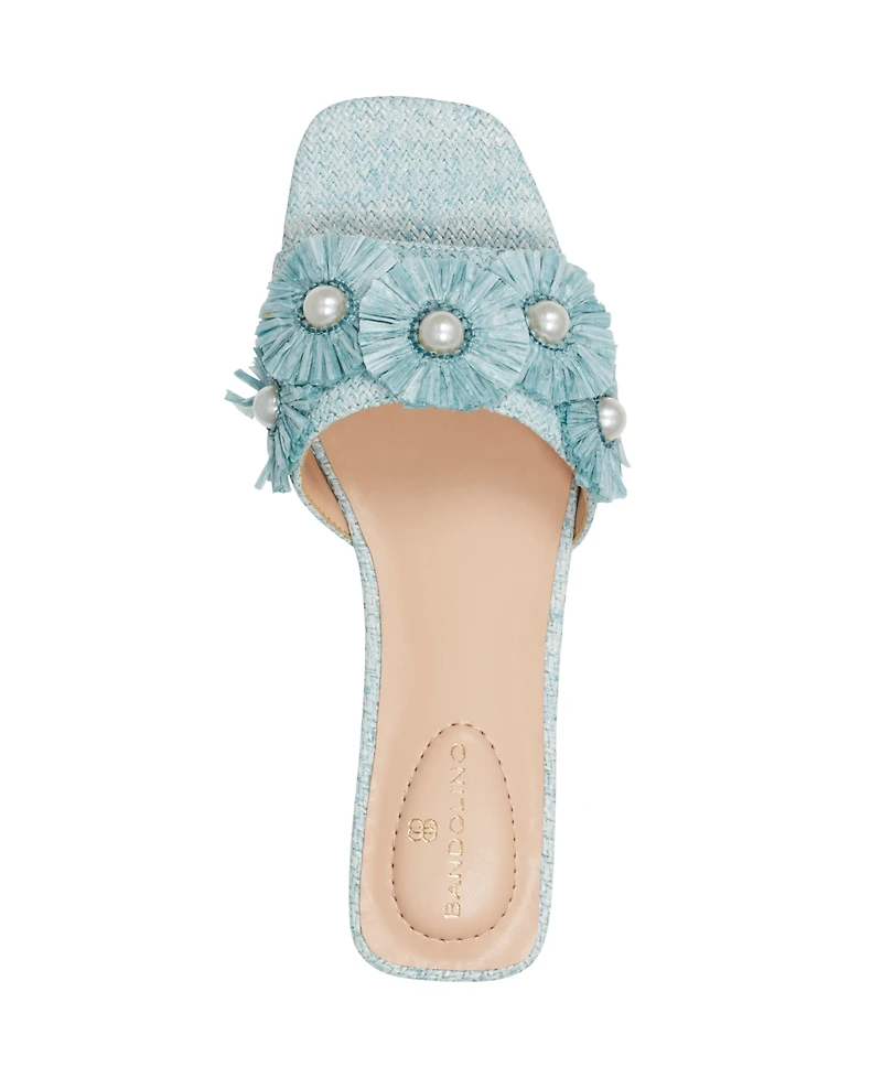 Bandolino Women's Marcell Flower Raffia Flat Slide Sandals