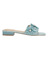 Bandolino Women's Marcell Flower Raffia Flat Slide Sandals
