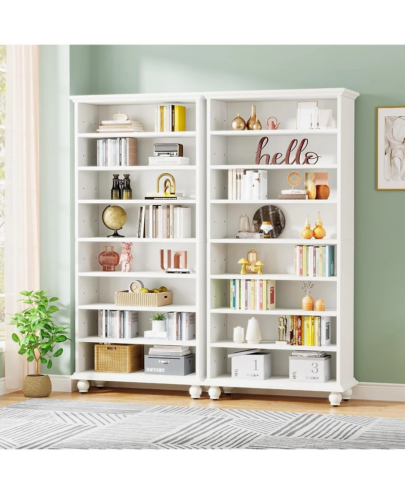 Tribesigns 2 Set 9-Tier Tall Bookcase with Led Lighting, 69" Modern Freestanding Bookshelf Solid Wood Legs, Wooden Open Display Shelf Organizer f