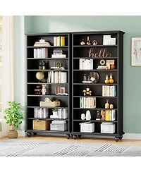Tribesigns 2 Set 9-Tier Tall Bookcase with Led Lighting, 69" Modern Freestanding Bookshelf Solid Wood Legs, Wooden Open Display Shelf Organizer f