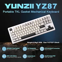 Yunzii YZ87 75% Gasket Mechanical Keyboard, Tkl Wireless Hot Swappable Bluetooth Gaming Keyboard with 4-Layer Padding, BT5.0/2.4Ghz/Type-c Nkro Rgb Ba