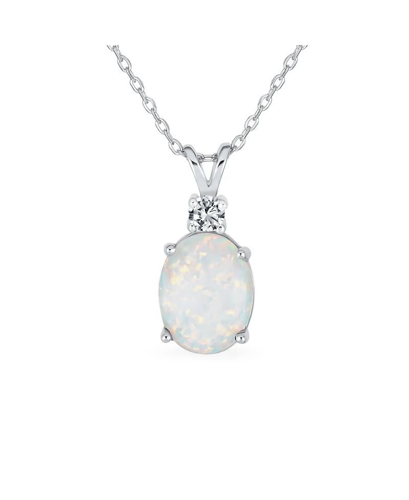 Bling Jewelry Classic Simple Cz Accent 5CT Oval Solitaire Created Opal Pendant Necklace Sterling Silver 16-18 Inch