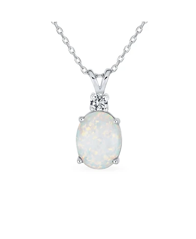 Bling Jewelry Classic Simple Cz Accent 5CT Oval Solitaire Created Opal Pendant Necklace Sterling Silver 16-18 Inch