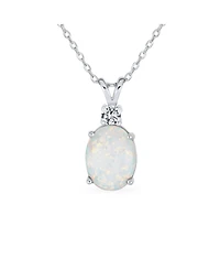 Bling Jewelry Classic Simple Cz Accent 5CT Oval Solitaire Created Opal Pendant Necklace Sterling Silver 16-18 Inch
