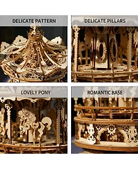 Robotime Music Box 3D Puzzles,Carousel Model Building Kits,Christmas Birthday Gift for Kids Girls Daughter Wife Girlfriend, Beige, 6.7"6.7"9.25"