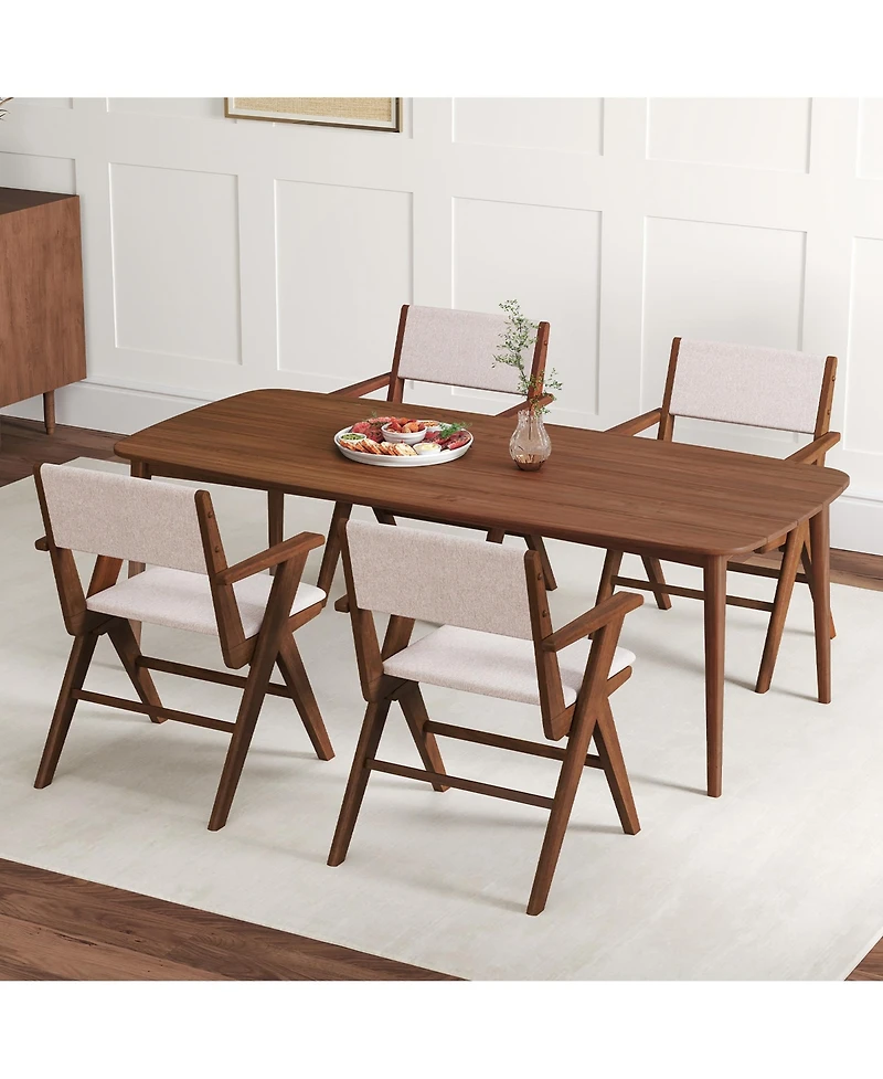 Gymax Wooden Dining Chair Set of 4 w/ Rubber Wood Frame Padded Seat & Back Armrests