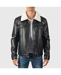 Alpine Swiss Men's Aaron Fitted Trucker Jacket Sherpa Collar Faux Leather Casual Coat