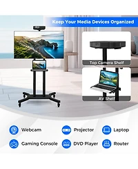 Gymax Mobile Tv Stand for 32-70 inch Flat or Curved TVs up to 110 lbs w/Av Shelf