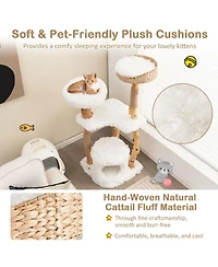 Gymax 49'' Tall Wooden Cat Tree Solid Wood Cat Tower with Jute Scratching Posts