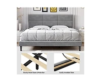 gaomon King Size Velvet Bed Frame with Headboard, Modern Upholstered Platform Bed, Mirror Stainless Steel Decoration, Wooden Slats Support, No Box Spr
