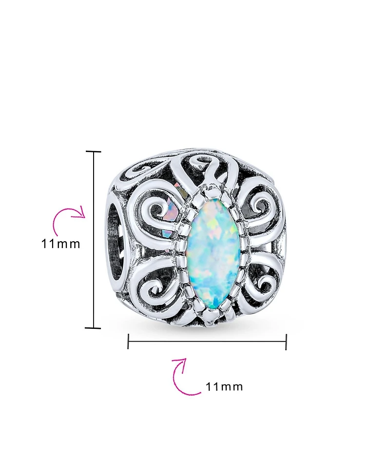 Bling Jewelry Synthetic Opal Scroll Milgrain Charm Bead in Sterling Silver European Bracelet