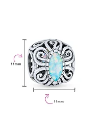 Bling Jewelry Synthetic Opal Scroll Milgrain Charm Bead in Sterling Silver European Bracelet