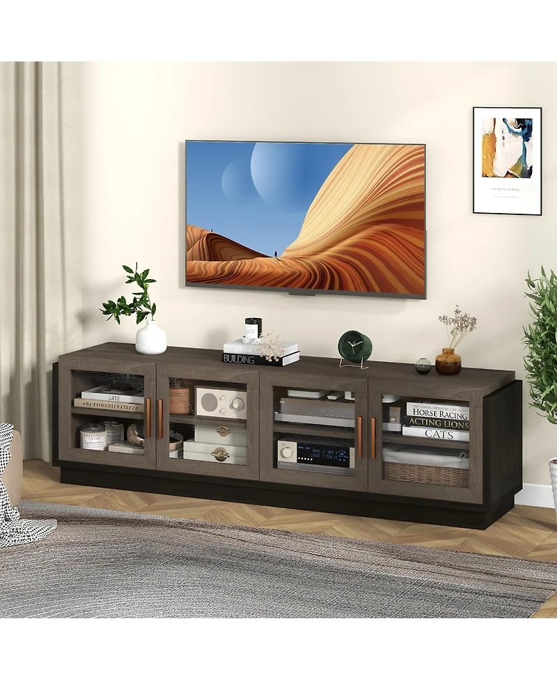 Gymax Large Tv Stand for TVs up to 75'' Console Table w/ 4 Tempered Glass Doors