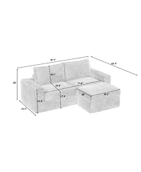 Luxurious Sectional Sofa,Corduroy L-Shaped Couch with Movable Ottoman, Oversized Comfy Couch with Zippered Backrest (Beige)