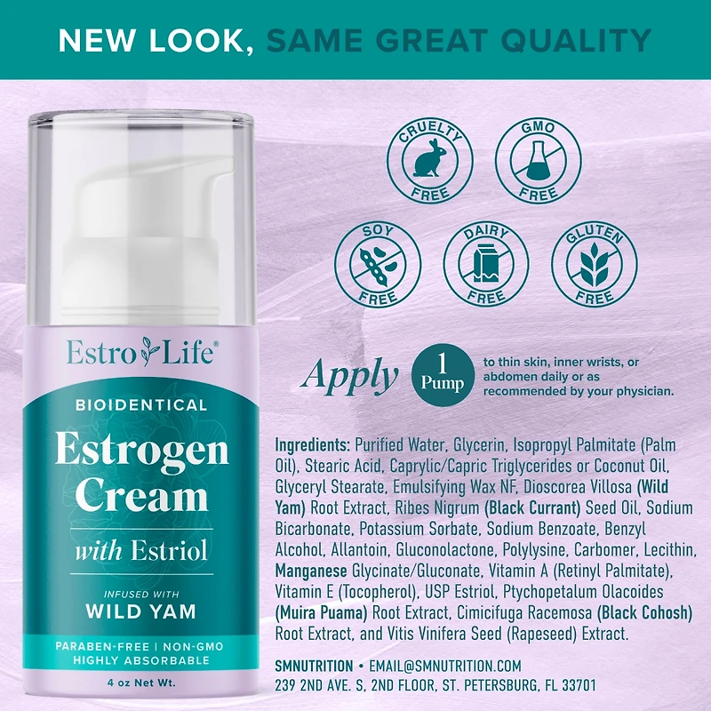 Advanced Estro-Life Balancing Skin Cream for Women | Cosmetic Skin Cream with Estriol, Wild Yam, Black Cohosh, Vitamin A, Black Currant Oil & Manganes