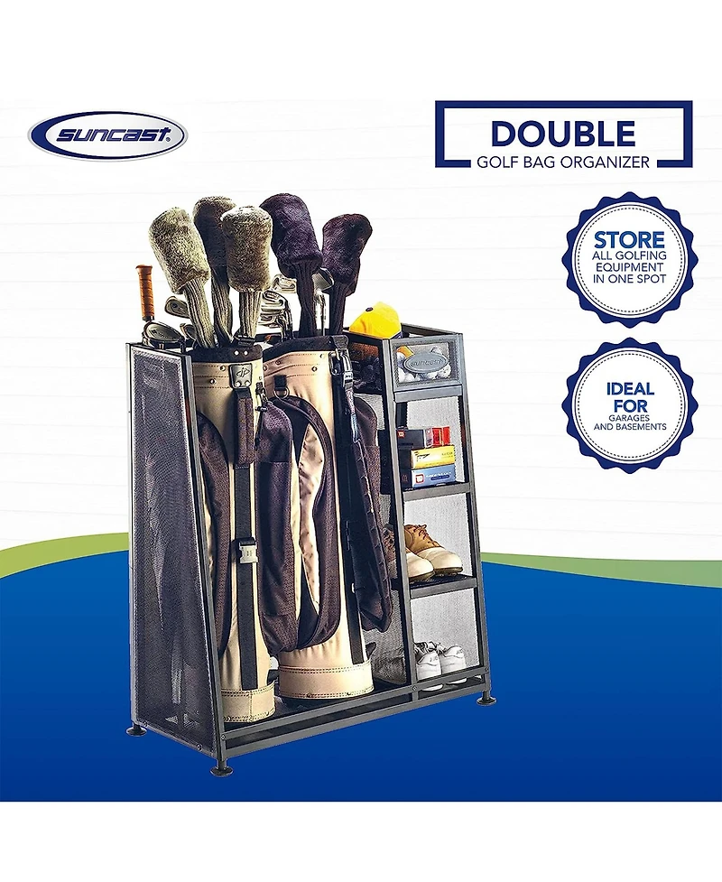 Suncast GO3216D Metal Golf Equipment Organizer Storage Rack w/ 3 Shelves