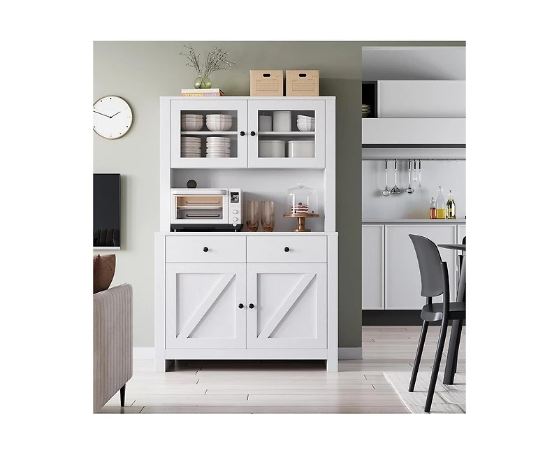 gaomon Kitchen Pantry Cabinet with Microwave Stand, Freestanding Hutch Cabinet with Buffet Cupboard