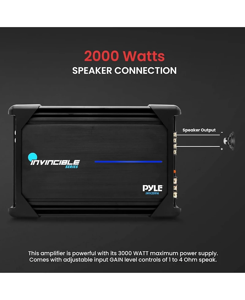 Pyle 2-Channel Bridgeable Mosfet Amplifier, 2000 Watt Max, Invincible Series