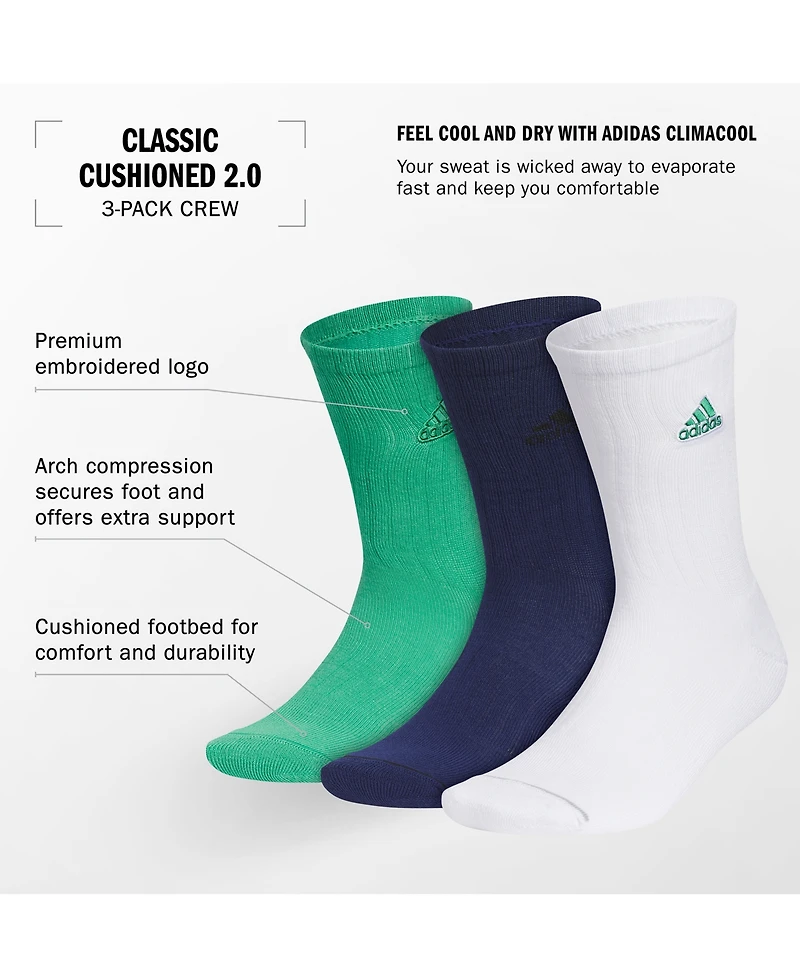 adidas Men's 3pk. Classic Cushioned Crew Socks