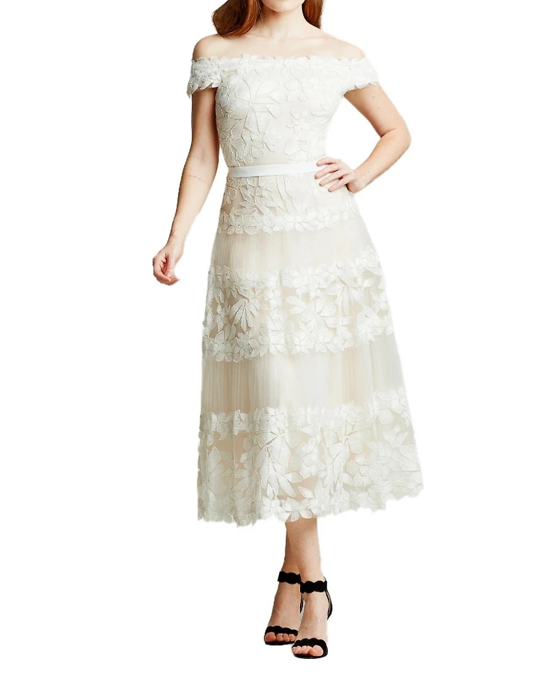 Tadashi Shoji Women's Adriane Floral Embroidered Tea-Length Dress