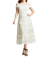 Tadashi Shoji Women's Adriane Floral Embroidered Tea-Length Dress