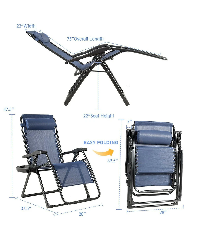 Gymax Folding Zero Gravity Lounge Chair Recliner w/ Cup Holder Tray Pillow