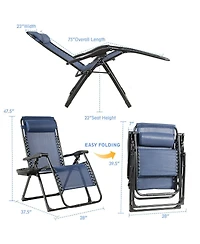 Gymax Folding Zero Gravity Lounge Chair Recliner w/ Cup Holder Tray Pillow