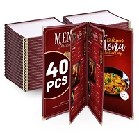 WeChef 40 Pack Menu Covers 8.5"x14" 8 Views Book Style Cafe Restaurant Burgundy