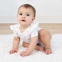 The Peanutshell Baby Girls Short Sleeve Cotton Bodysuits Girls, Cherry Blossom