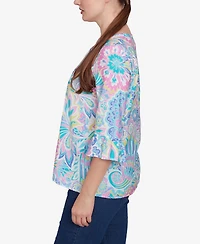Ruby Rd. Petite Utopian Floral Silky Button Front Top