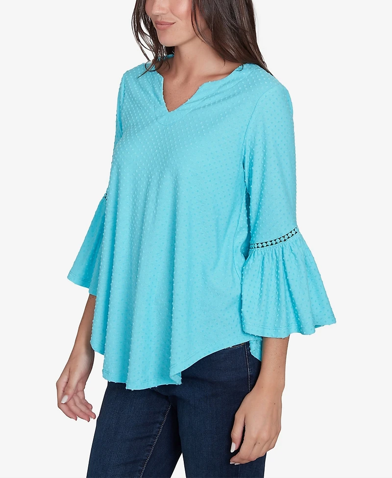 Ruby Rd. Petite Swiss Dot Solid Flounce Sleeve Top