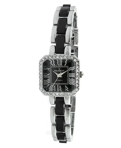 Peugeot Womens Crystal Accented Square Silver-Tone Acrylic Link Watch