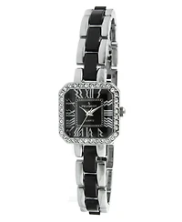 Peugeot Womens Crystal Accented Square Silver-Tone Acrylic Link Watch