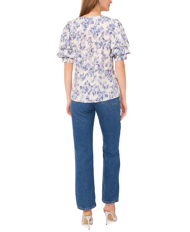 Sam & Jess Women's Floral-Print Bubble-Sleeve Top