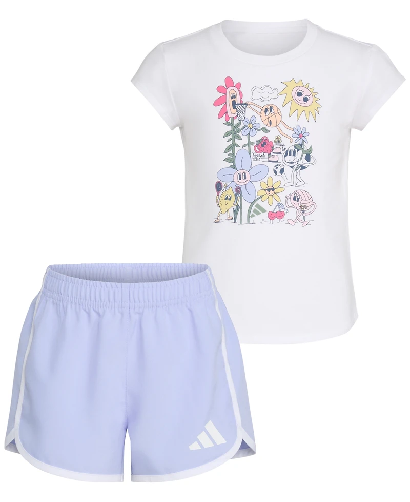 adidas Toddler & Little Girls Cap-Sleeve T-Shirt & Woven Shorts, 2 Piece Set