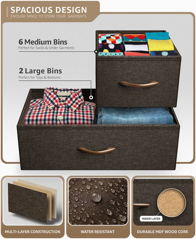Sorbus 8 Drawers Wide Dresser - Organizer Unit with Steel Frame Wood Top and handle