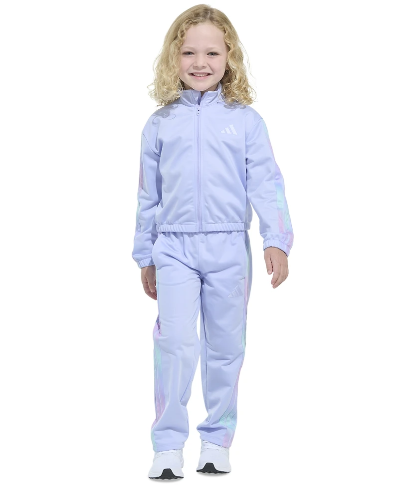 adidas Toddler & Little Girls Long-Sleeve Printed 3-Stripe Fashion Tricot Jacket & Pants, 2 Piece Set