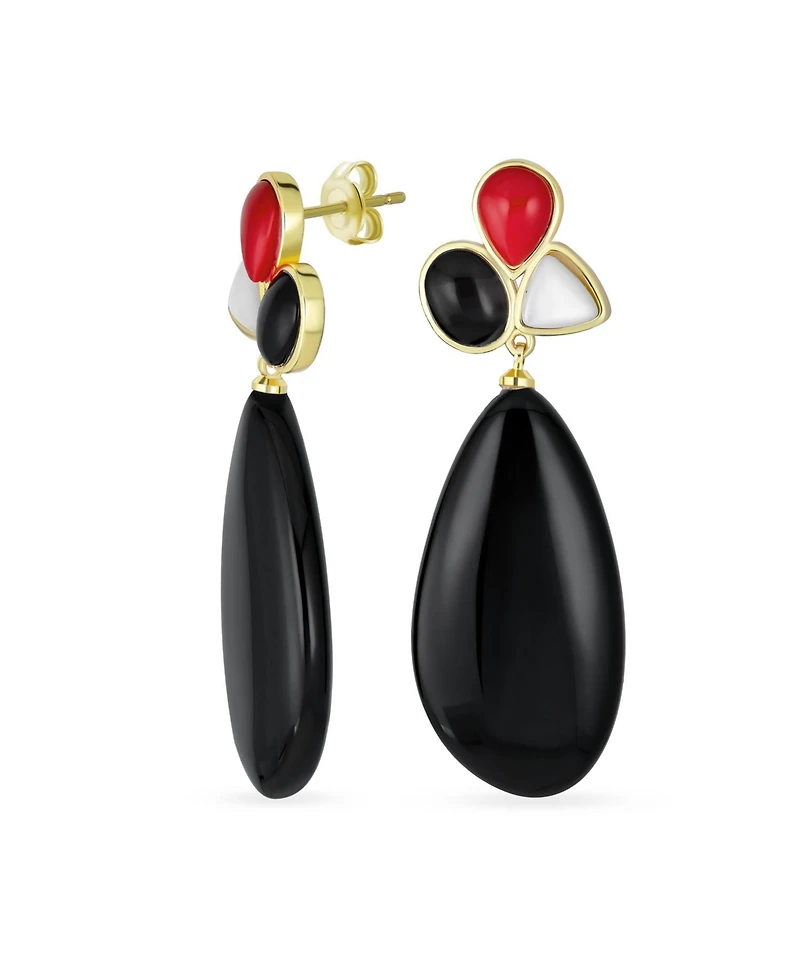 Bling Jewelry Fashion Multi Color Wire Wrap Large Oval Pear Shape Natural Stone Teardrop Drop Earrings Gold Plated