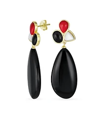 Bling Jewelry Fashion Multi Color Wire Wrap Large Oval Pear Shape Natural Stone Teardrop Drop Earrings Gold Plated