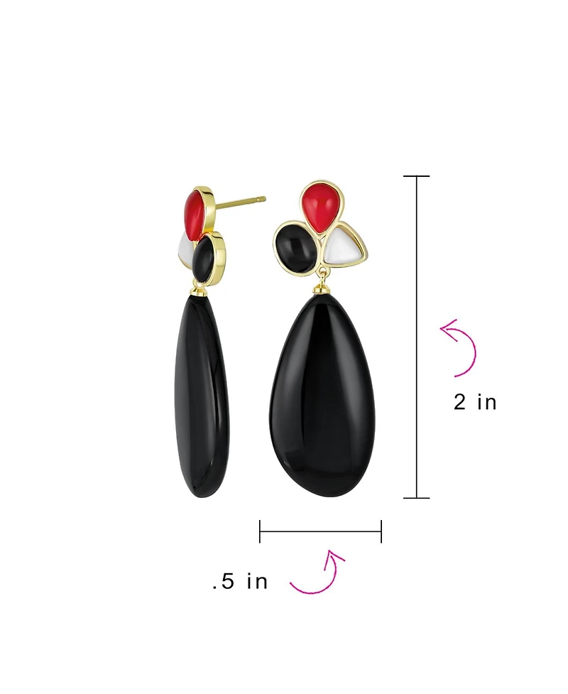 Bling Jewelry Fashion Multi Color Wire Wrap Large Oval Pear Shape Natural Stone Teardrop Drop Earrings Gold Plated