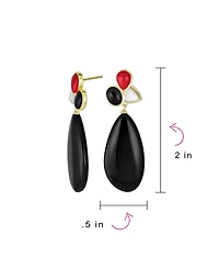 Bling Jewelry Fashion Multi Color Wire Wrap Large Oval Pear Shape Natural Stone Teardrop Drop Earrings Gold Plated