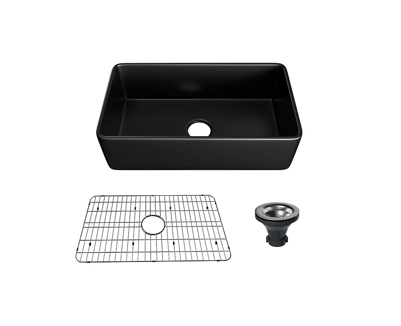 Casainc Single Bowl Fireclay Farmhouse Kitchen Sink with Accessories