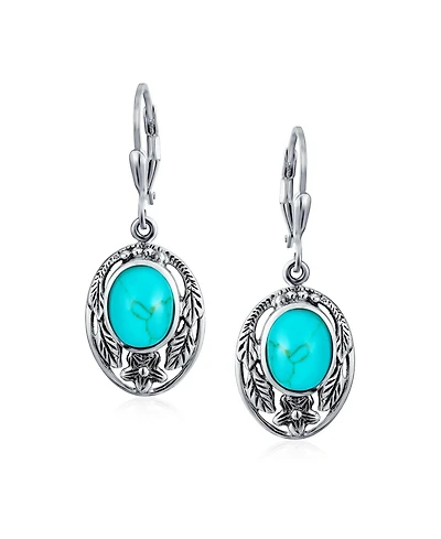 Bling Jewelry Oval Flower Leaf Carved Blue Synthetic Lapis Lazuli Lever back Earrings Oxidized Sterling Silver