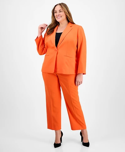 Le Suit Plus Size Single-Button Straight-Leg Pantsuit