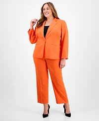 Le Suit Plus Size Single-Button Straight-Leg Pantsuit