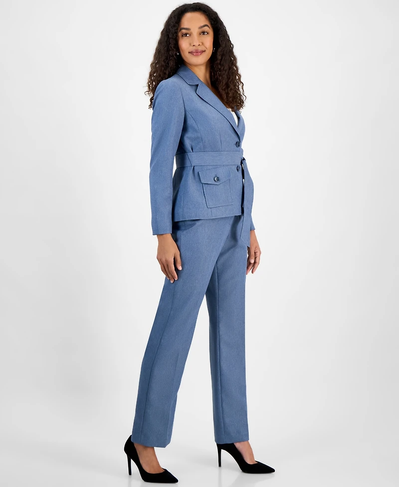 Le Suit Women's Two-Button Belted Safari Jacket & Mid-Rise Straight-Leg Pants Set