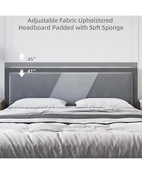 gaomon Wood Slat Support Bed Frame with Adjustable Height Headboard Velvet Upholstered Bed Frame