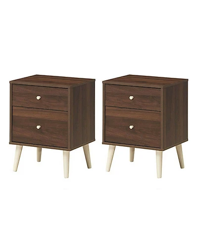 Gymax Nightstand 2-Drawer Beside End Side Table w/Rubber Legs Oak Finish