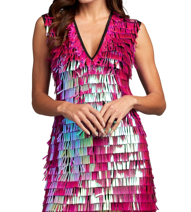 Tadashi Shoji Women's Birdie Sequin Fringe Mini Dress